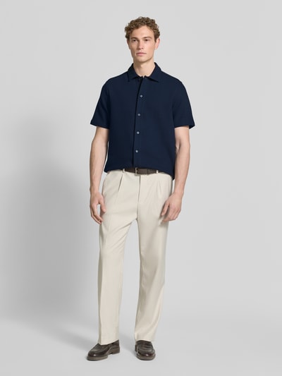 LERROS Regular Fit Freizeithemd mit Polokragen und Strukturmuster Marine 1