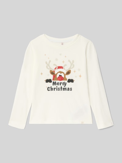 Only Bluzka z długim rękawem o kroju regular fit z czystej bawełny model ‘XMAS LIFE’ Biały 1