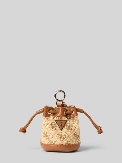 Produktfoto, Schlüsselanhänger mit Logo-Detail Modell 'Kirsten' von GUESS in Flecht-Optik und Leder-Optik, beige-braune Töne, Damen Accessoire