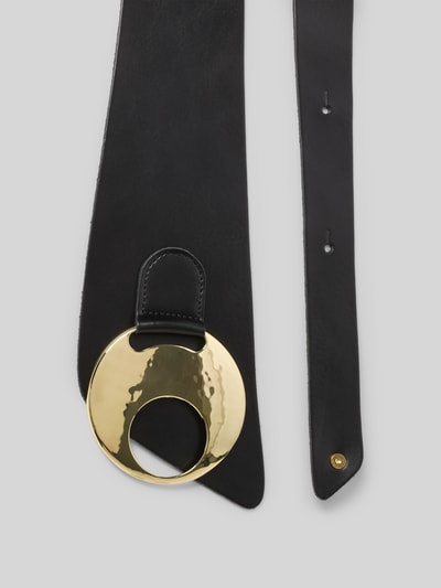 Produktfoto, Gürtel aus echtem Leder mit Pinschließe von Vanzetti in Schwarz mit großem Zierbesatz, Asymmetrischer-Look, Breite 11 cm