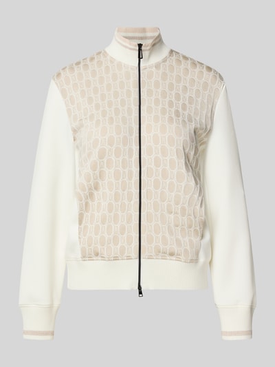 Produktfoto, Sweatjacke aus Viskose-Mix mit Zweiwege-Reißverschluss von Marc Cain, Damen, Regular-Fit, Allover-Look, Stehkragen, Beige-Creme-Töne, strukturierte Oberfläche