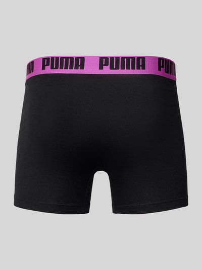 Produktfoto, Trunks aus Baumwoll-Mix im 2er-Pack von PUMA, czarny materiał, elastyczny fioletowy pas z logo, dopasowany krój, tekstura gładka