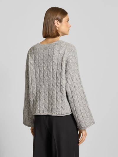 Noisy May Sweter z dzianiny z dodatkiem wełny i ściegiem warkoczowym model ‘MELOISE’ Średnioszary 5