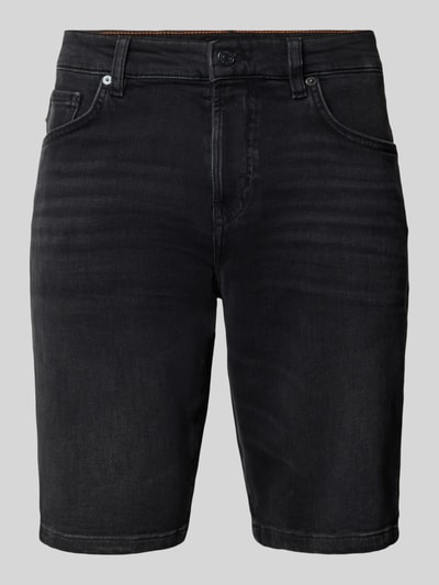 Produktfoto, Regular Fit Jeansshorts aus Baumwoll-Mix Modell 'RE.MAINE SHORTS BO BORN' von BOSS Orange in schwarzer Denim-Optik, 5-Pocket, sichtbare Nieten und Label Patch.