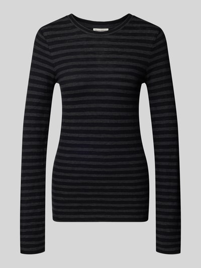 Produktfoto, Regular Fit Langarmshirt aus reiner Baumwolle von Marc O'Polo, czarne paski, gładka tekstura, bluzka z długim rękawem, damska
