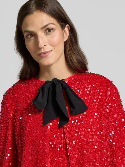 Marc Cain Regular fit blazer met pailletten en strik Rood - 3