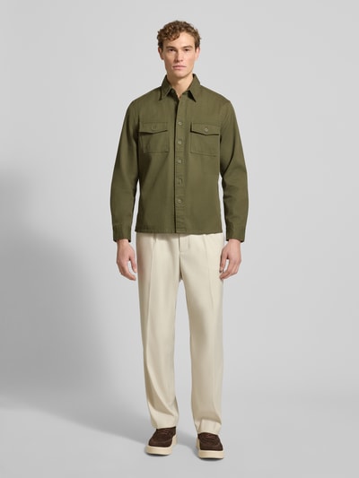 Christian Berg Men Overhemdjack met knoopsluiting Olijfgroen - 1