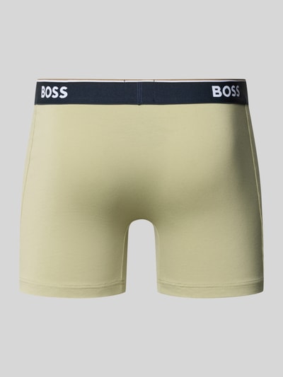 Produktfoto, jasno oliwkowe Trunks aus Baumwoll-Mix im 3er-Pack od BOSS, czarny elastyczny pasek, gładka tekstura, Herren Trunks von BOSS