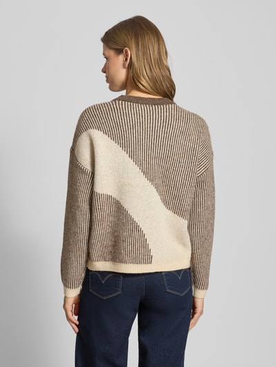 Pieces Loose fit gebreide pullover met all-over motief, model 'LINNA' Beige gemêleerd - 5