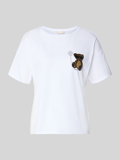 Produktfoto, Regular Fit T-Shirt mit Ziersteinbesatz von Liu Jo White aus reiner Baumwolle mit Logo-Print und Rundhalsausschnitt, Rückenlänge 59 cm.