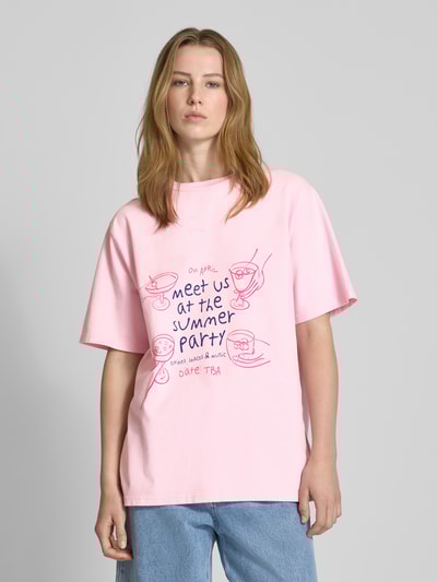 OH APRIL Oversized T-shirt met ronde hals, model 'Summer Party' Roze - 4