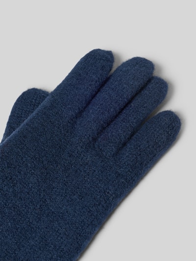 Produktfoto, Walkhandschuhe aus reiner Schurwolle von Roeckl, dunkelblau, Strick-Optik, eingefasste Abschlüsse, Label-Detail, miękka tekstura