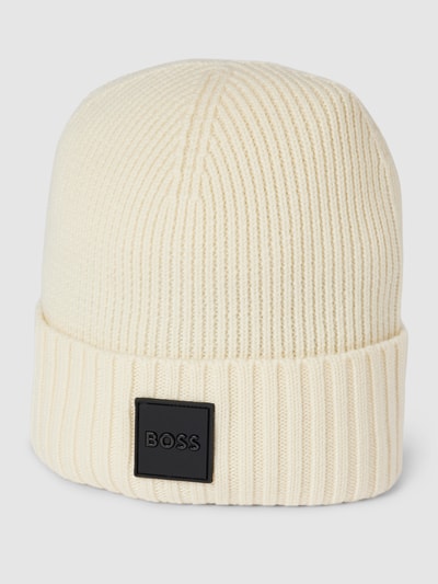 BOSS Beanie mit Label-Patch Modell 'Fati' Offwhite 1