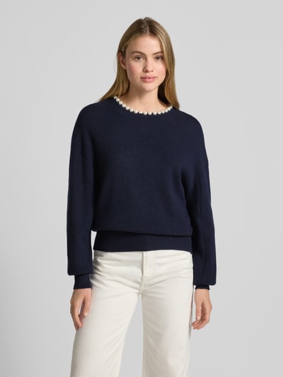 Essentiel Antwerp Comfort fit gebreide pullover van wolmix met kasjmier, model 'INTI' Marineblauw - 4