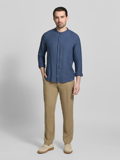 OLYMP Level 5 Slim Fit Leinenhemd aus reinen Leinen mit Stehkragen Dunkelblau 1