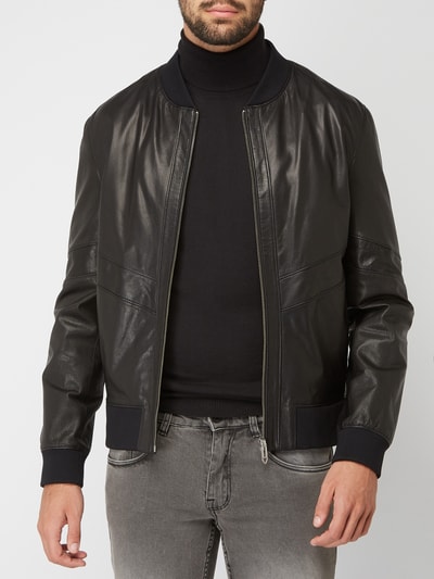 HUGO Lederjacke mit gerippten Abschlüssen Black 4