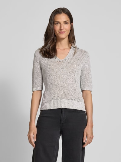Luisa Cerano Gebreid shirt van linnenmix met 1/2-mouwen Zilver gemêleerd - 4