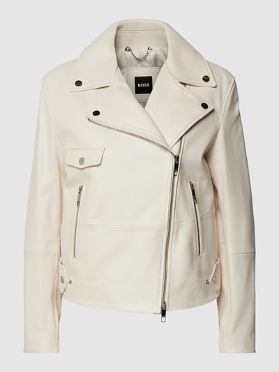 BOSS Lederjacke mit Reverskragen Modell 'Sajina' Offwhite 2