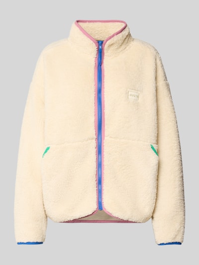 Jake*s Casual Fleecejacke mit Stehkragen und Label-Stitching Ecru 2