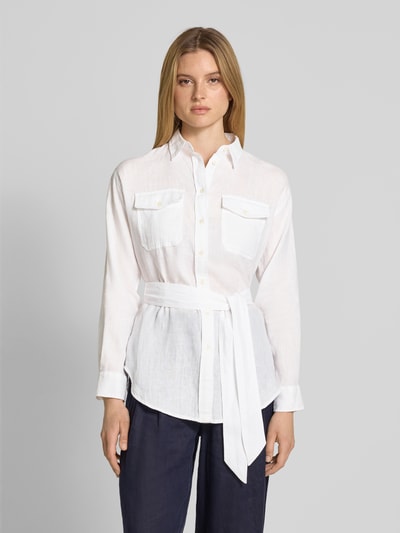 Lauren Ralph Lauren Bluzka lniana długa o kroju regular fit z wiązanym paskiem model ‘CHADWICK’ Biały 4