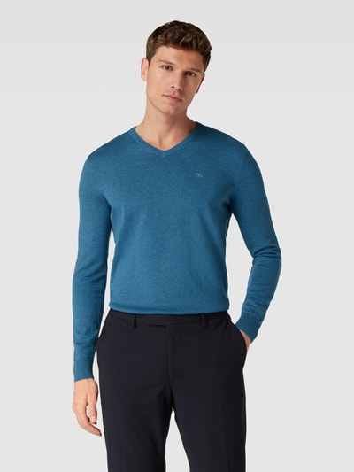 Tom Tailor Gebreide pullover met logostitching Rookblauw gemêleerd - 4