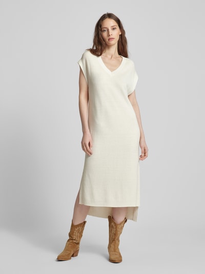 esmé studios Strickkleid mit V-Ausschnitt aus Baumwoll-Kaschmir-Mix Offwhite 4