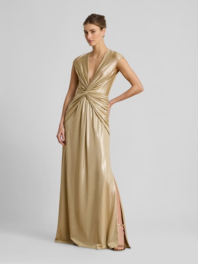 Lauren Ralph Lauren Abendkleid mit tiefem V-Ausschnitt und Knoten-Detail Gold 4