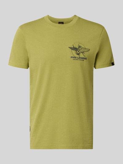 Produktfoto, T-Shirt mit Label-Print und Rundhalsausschnitt von PME Legend in Gelbgrün, reine Baumwolle, Slim Fit, glatte Textur, für Herren