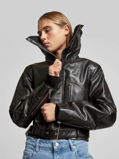 Victoria Beckham Lederjacke mit Paspeltasche Black 3