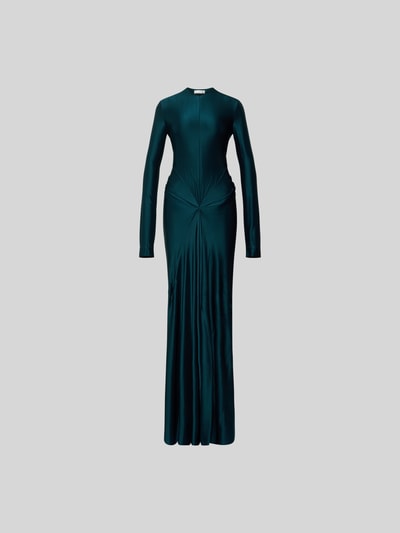 Produktfoto, Slim Fit Maxikleid aus Viskose-Mix von Victoria Beckham in dunklem Grün mit Raffungen, Frontreißverschluss und langen Ärmeln