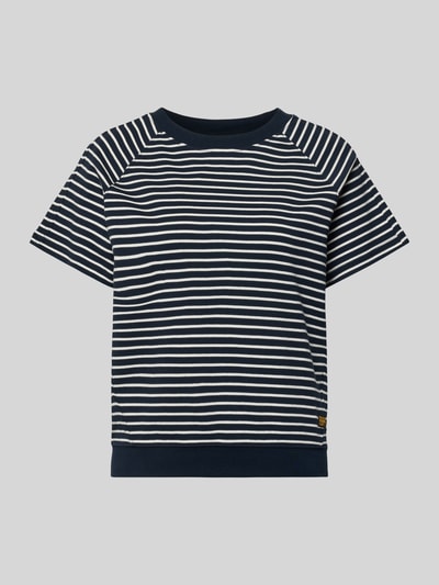 Produktfoto, Relaxed Fit T-shirt aus katoenmix met labelpatch van G-Star Raw, donkerblauw-wit gestreept, ronde hals, korte raglanmouwen, elastische band, damestop, ruglengte maat S 57 cm