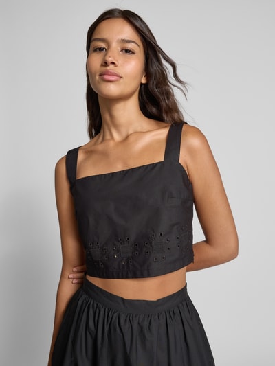 INFLUENCER'S CHOICE BY P&C* Top bluzkowy o kroju regular fit z haftem angielskim Czarny 3