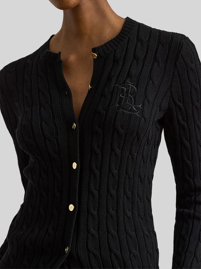 Lauren Ralph Lauren Regular Fit Strickjacke aus reiner Baumwolle mit Logo-Stitching BLACK 3