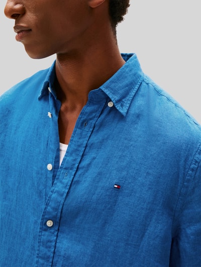 Tommy Hilfiger regular fit overhemd met korte mouwen van puur linnen Jeansblauw - 3