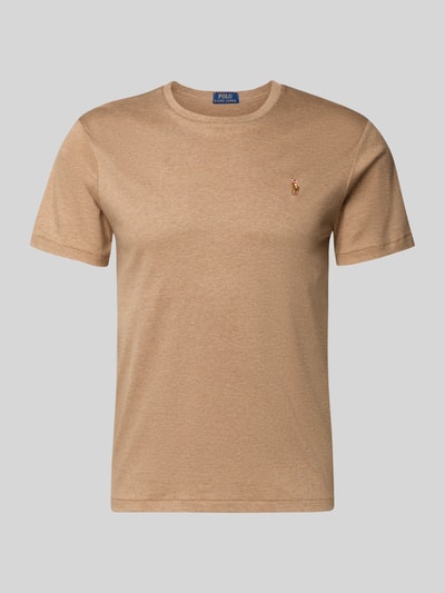Produktfoto, Regular Fit T-Shirt aus reiner Baumwolle von Polo Ralph Lauren in Unifarbe Beige mit Logo-Stitching, Rundhals, Kurzarm, Jerseystruktur