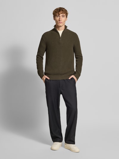 Replay Gebreide pulllover met opstaande kraag en ritssluiting Olijfgroen - 1