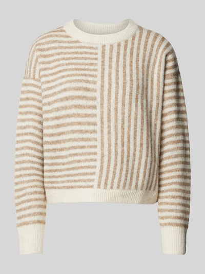 Vero Moda Regular Fit Strickpullover mit Streifenmuster Modell 'URANUS' Beige 2