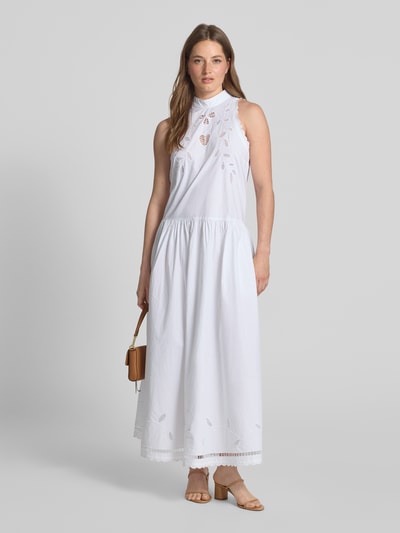 STELLA NOVA Maxikleid mit Lochstickerei Weiss 1