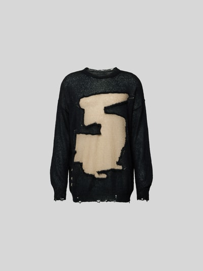 Produktfoto, Relaxed Fit Longsleeve mit Mohair-Anteil von MM6 Maison Margiela im Used-Look, schwarz-beige, Strick-Optik, Rundhalsausschnitt