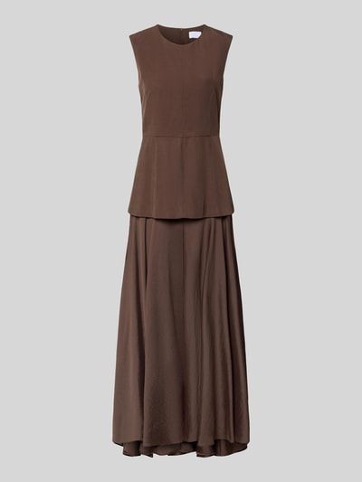 Produktfoto, Maxikleid aus Lyocell-Leinen-Mix mit 2-in-1-Look von Jake*s Collection, braun, Gerader Schnitt, Rundhalsausschnitt, glatte Textur