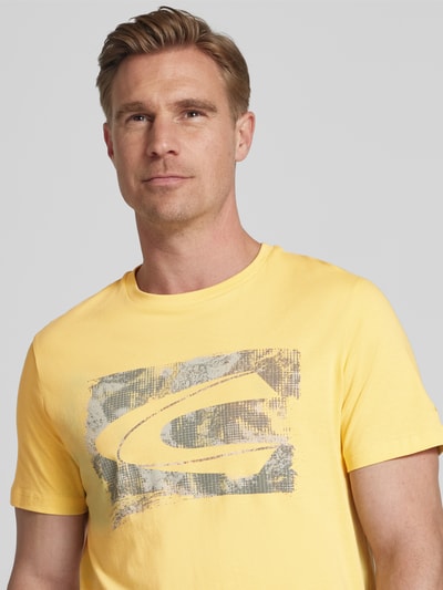 camel active T-shirt met logo en ronde hals Pastelgeel - 3