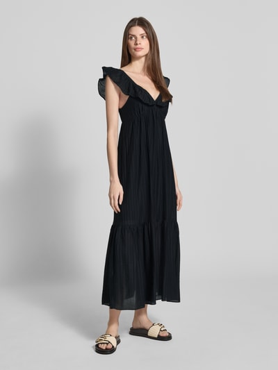 Mango Midikleid mit Volants und V-Ausschnitt Modell 'RAMONA' Black 1