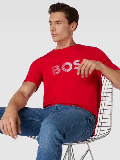 BOSS Green T-shirt met labelprint Rood - 3