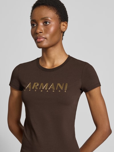 Armani Exchange Slim Fit T-Shirt mit Label-Print Dunkelbraun 3