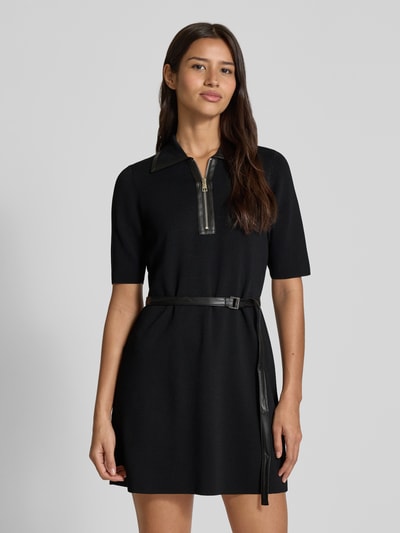 Liu Jo White Sukienka o długości do kolan z mieszanki wiskozy z wykładanym kołnierzem Czarny 4