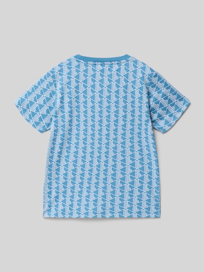 Produktfoto, Regular Fit T-Shirt aus reiner Baumwolle von Lacoste, Kinder T-Shirt, Optik:Allover-Muster in Blau-Weiß, Jersey, Label-Patch