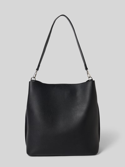 Produktfoto, schwarze Handtasche in Leder-Optik Modell 'Nelma' von Seidenfelt mit abnehmbarem Schulterriemen, glatte Textur, neutraler Hintergrund