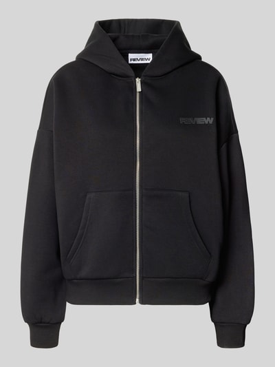 Produktfoto, Relaxed Fit Sweatjacke mit Kapuze von REVIEW in Schwarz, reine Baumwolle, Reißverschluss, Logo-Print, Känguru-Taschen