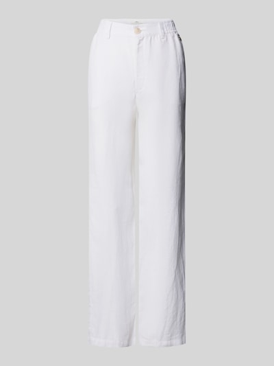 Produktfoto, Straight Fit Leinenhose mit elastischem Bund von Fynch-Hatton in Weiß, reine Leinenstruktur, Paspeltaschen, schlichte Optik.