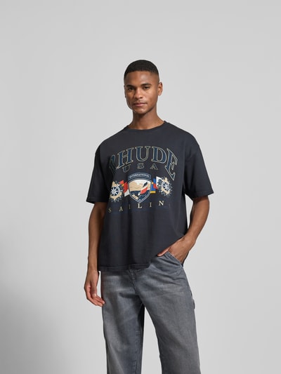 RHUDE Relaxed Fit T-Shirt mit Motiv-Print Anthrazit 4